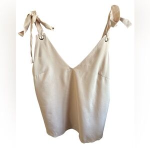Cream Pink Tie-Strap Bow Sleeveless Top Loose Fit Blouse NWT Glamaker Clothing